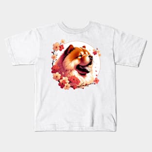 Chow Chow Enjoys Spring Amidst Cherry Blossoms Kids T-Shirt